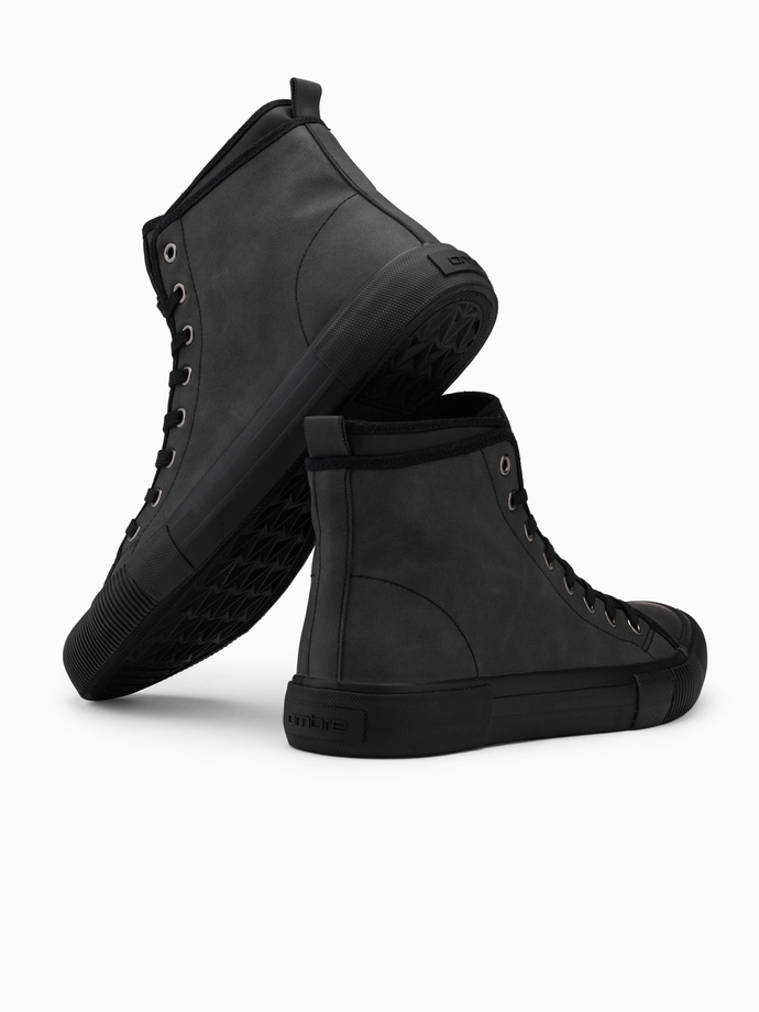 Men's high-top sneakers with decorative upper - graphite V4 OM-FOTH-0158