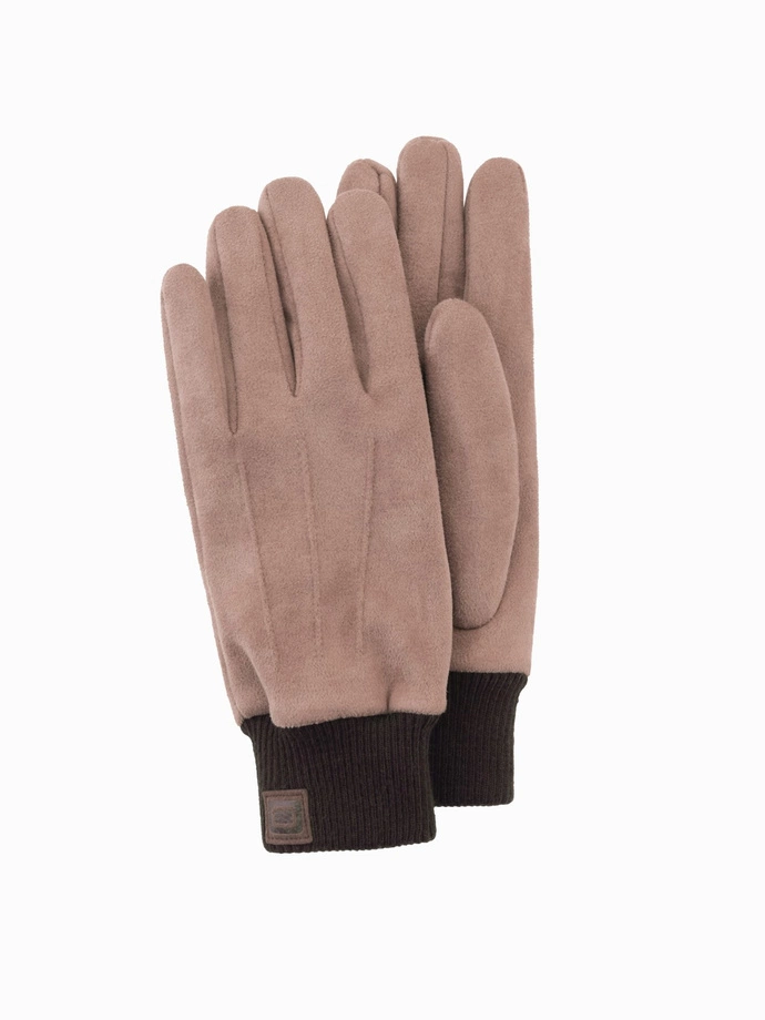 Men's eco-suede gloves with welt - brown V2 OM-ACGL-0112