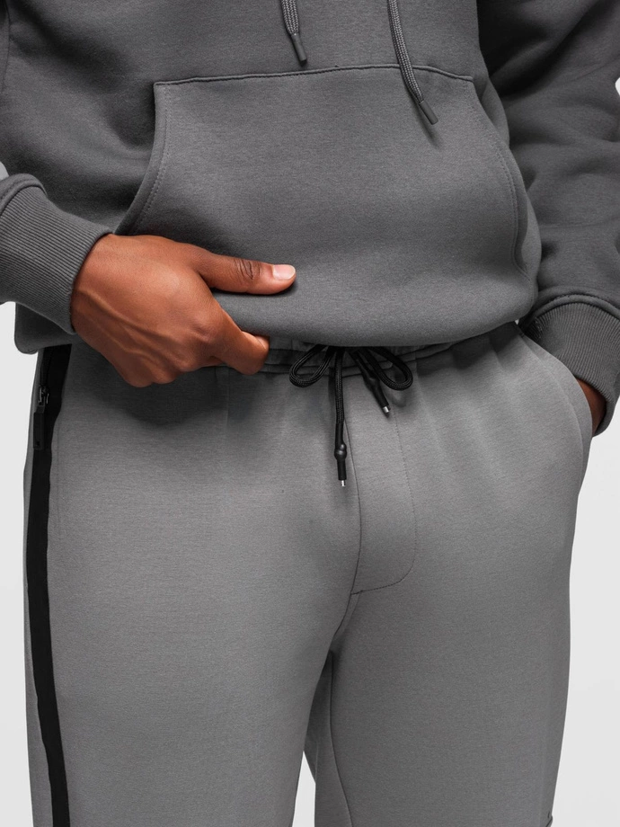 Men's sweatpants with straight leg and rubber details - grey V3 OM-PASK-0281