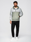 Men's contrast hooded windbreaker jacket - olive-gray V3 OM-JANP-0228