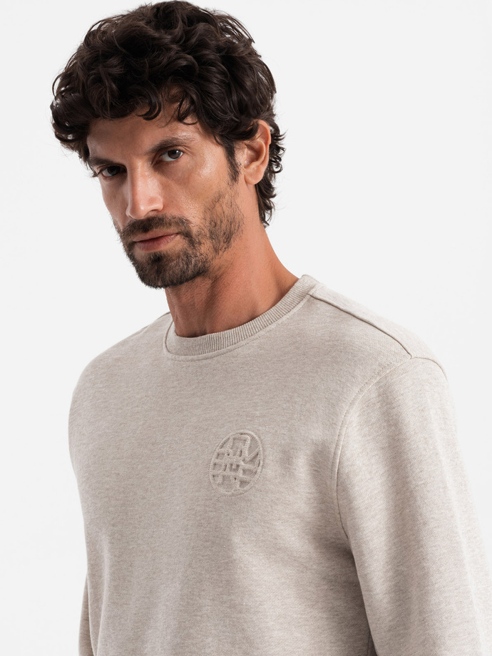 Men's mélange sweatshirt with embroidered logo - beige V2 OM-SSNZ-0163