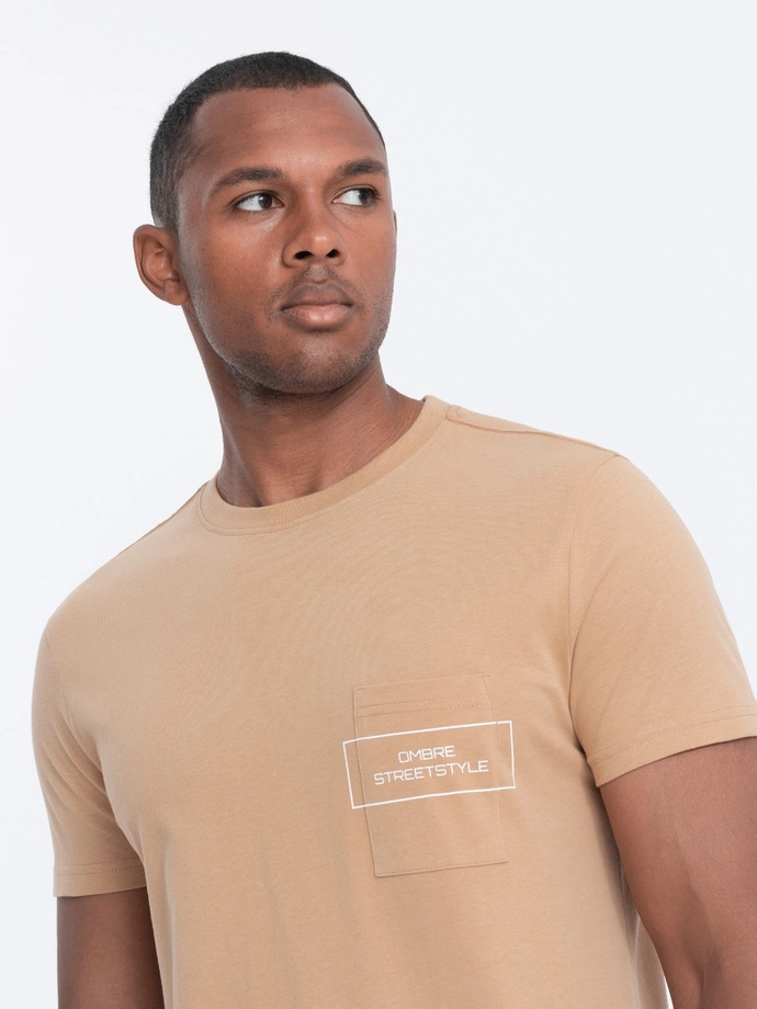 Tricou bărbătesc din bumbac cu imprimeu de buzunar - maro deschis V6 S1742