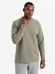 Men's cotton longsleeve LOOSE FIT with round neckline - khaki V4 OM-LSBC-0129