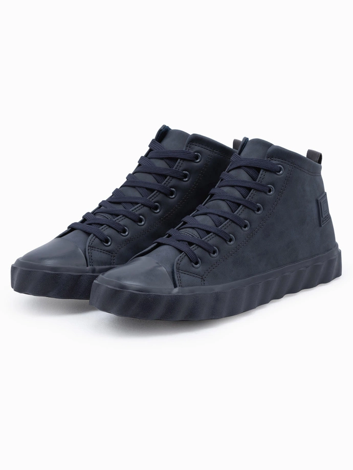 Men's high-top sneakers with decorative wavy sole - navy blue V4 OM-FOTH-0126