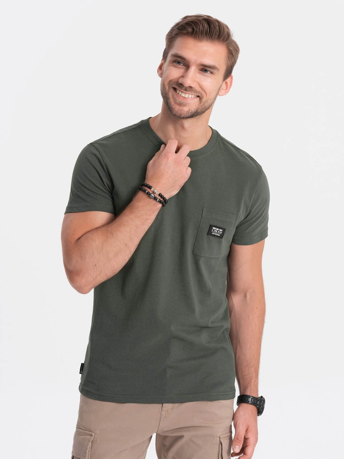 Tricou bărbătesc din bumbac cu buzunar - olive închis V4 S1743