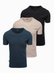 Set tricou cu gât rotund din bumbac pentru bărbați BASIC - negru/marin/nisip V7 OM-TSBS-0232