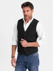 Elegantná pánska vesta SLIM FIT vo farbe rybej kosti - čierna V3 OM-BLZV-0143