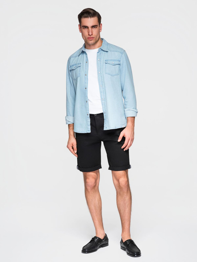 Pánské klasické chino šortky s ohrnutou nohavicí - černé V9 OM-SRCS-0197