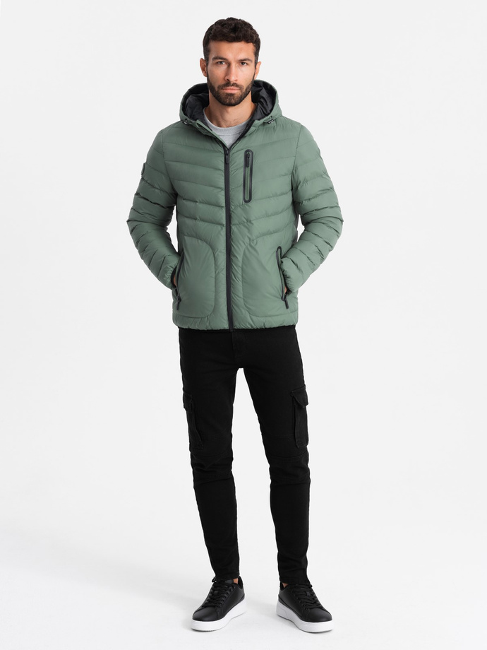Men's sports quilted jacket with contrasting zipper - khaki V6 OM-JALP-0179
