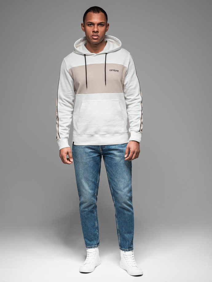 Men's cotton hoodie with contrasting elements - white V1 OM-SSNZ-0225