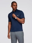 Tricou polo elegant pentru bărbați din material elastic - albastru marin V3 OM-POSS-0150