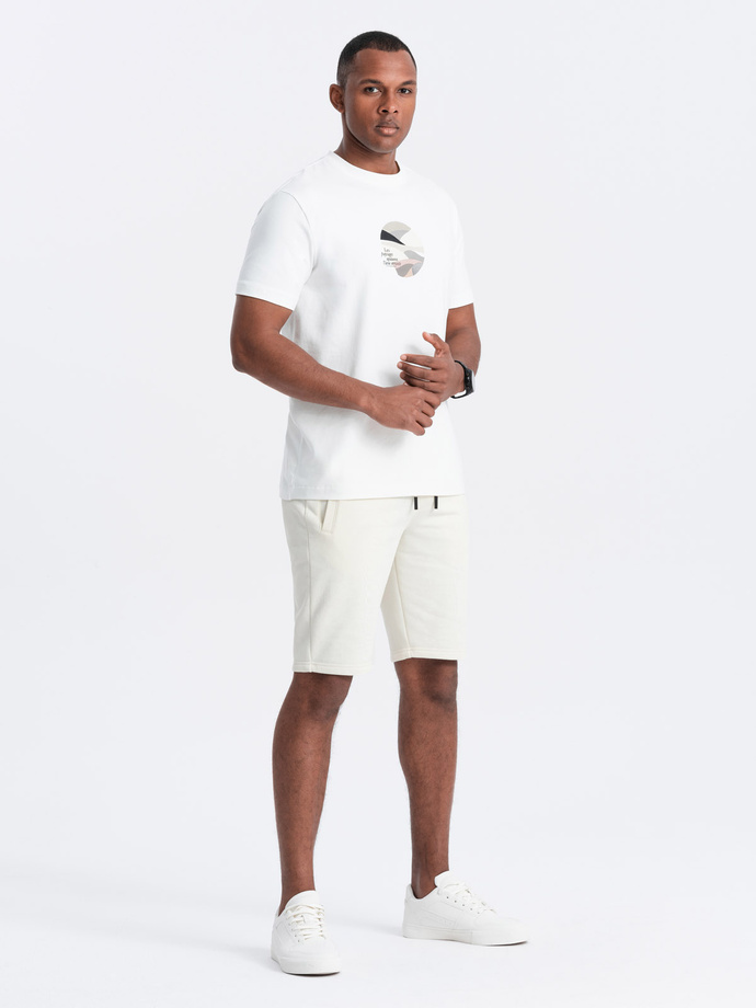 Men's pre-knee BASIC sweat shorts - cream V5 OM-SRBS-0149