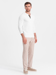 Men's longsleeve with buttons at the neckline - white V10 OM-LSCL-0107