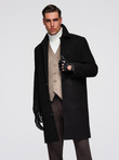 Men's long single-breasted coat with collar and undercoat - black V1 OM-COWC-0135