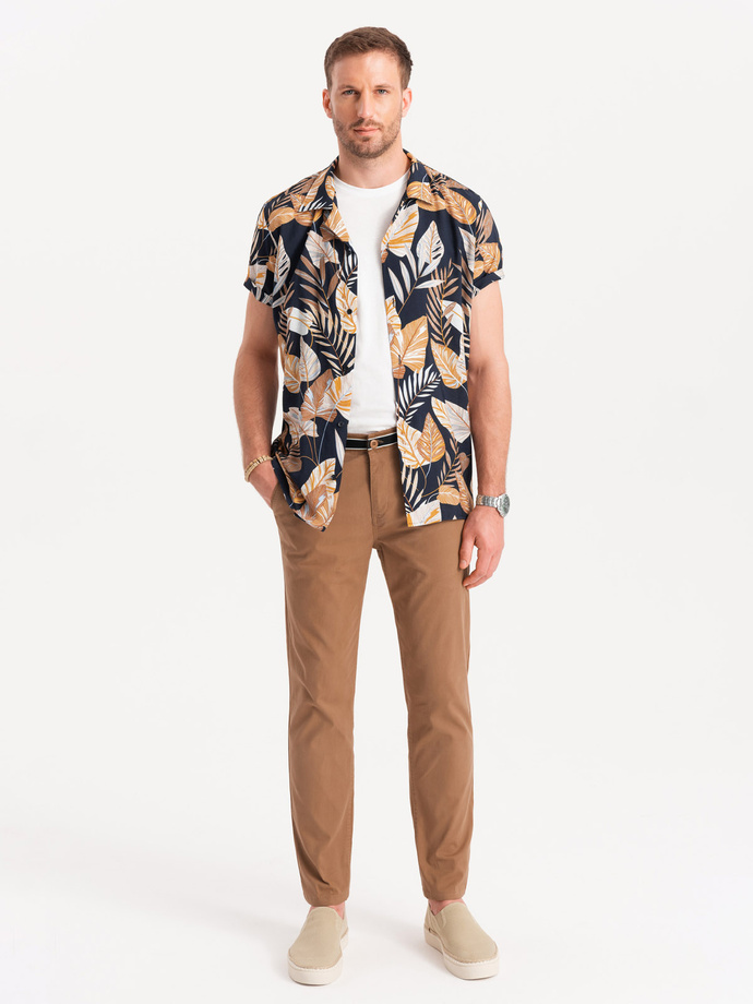 Pantaloni chino pentru bărbați cu talie decorativă - maro V4 OM-PACP-0118