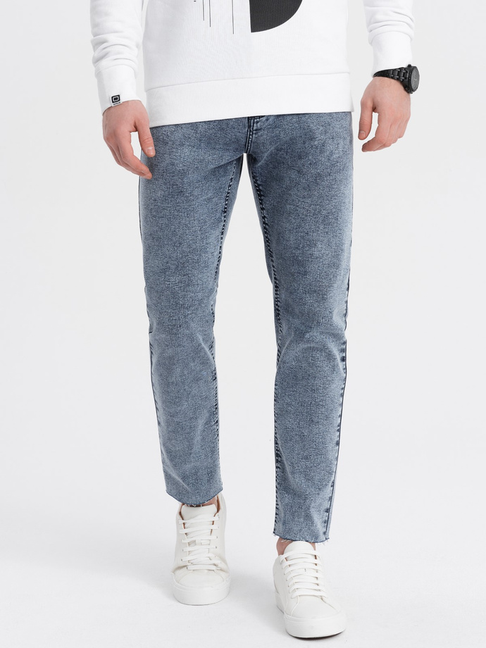 Pánské kalhoty z džínoviny s drsným střihem SLIM FIT - tmavě modré V4 OM-PADP-0146