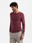 BASIC men's viscose classic sweater with round neckline - maroon V11 OM-SWBS-0106