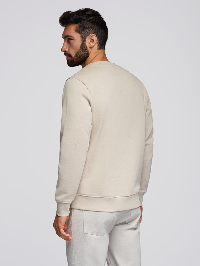 Men's BASIC sweatshirt with round neckline - light beige V1 OM-SSBN-0175