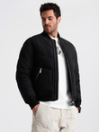 Men's quilted bomber jacket with metal zippers - black V1 OM-JALP-0143