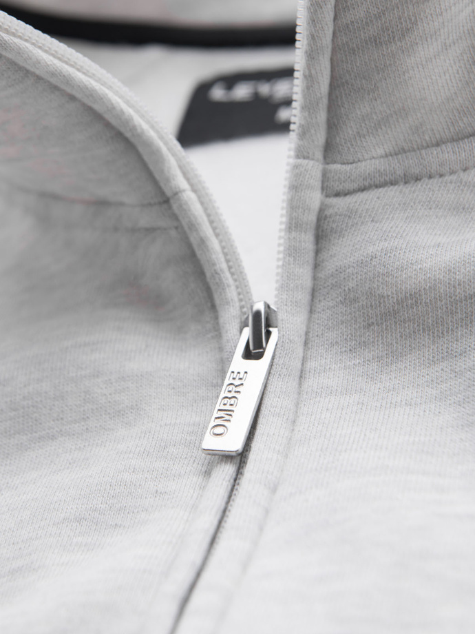 Pánská mikina s vysokým límcem a pruhy - šedá melanž V1 OM-SSZP-0219