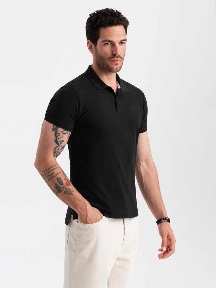 BASIC tricou polo pentru bărbați, tricou piqué monocolor - negru V1 OM-POBS-0100