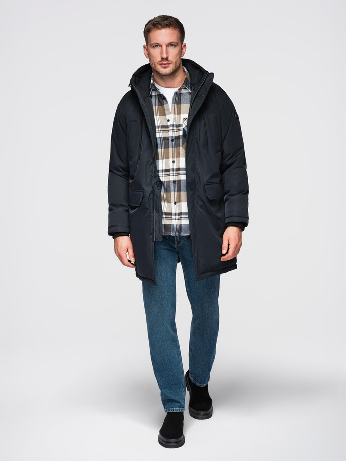 Jachetă parka Classic Long pentru bărbați - negru V6 OM-JAPJ-0313