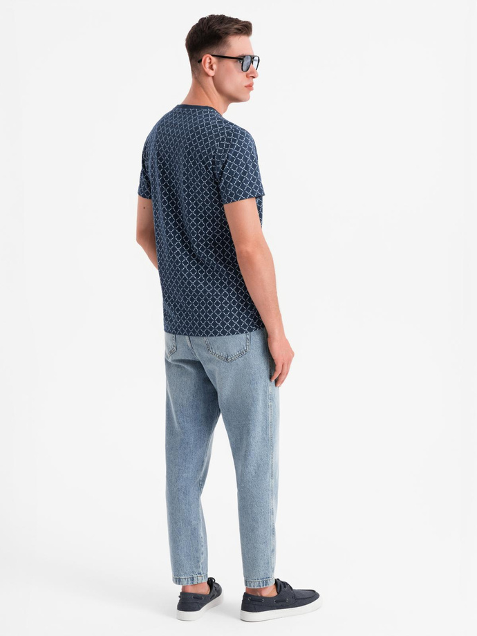 Men's full print knit shirt - navy blue V1 OM-TSFP-0250