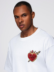 Tricou bărbătesc din bumbac cu aplicații de bijuterii pe piept - off white V2 OM-TSCT-0290