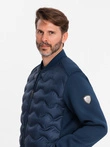 Pánska prešívaná bunda bomber - tmavomodrá V2 OM-JALP-0141