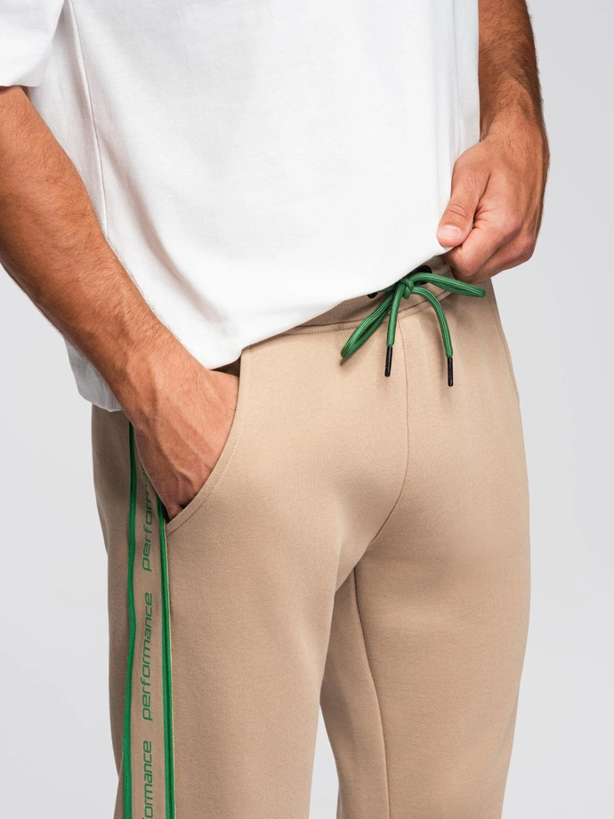 Men's sports jogger pants with stripes - brown V1 OM-PASK-0284