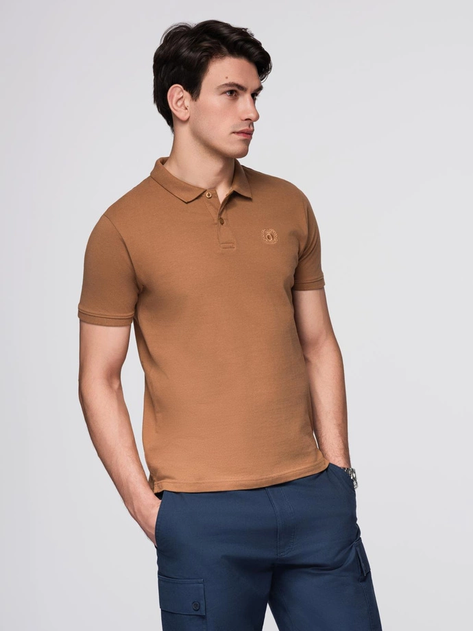 Men's BASIC single color pique knit polo shirt - brown V23 OM-POBS-0100