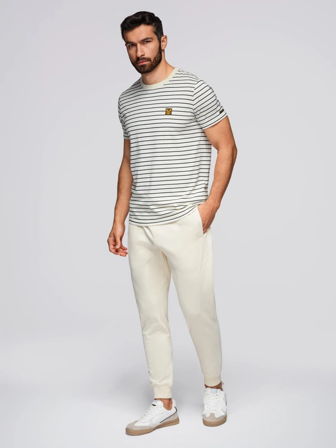 Pánské tepláky jogger - krémové V11 OM-PABS-0173