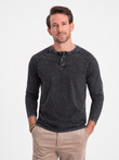 Men's wash henley longsleeve with raglan sleeves - black V1 OM-LSWL-22FW-001