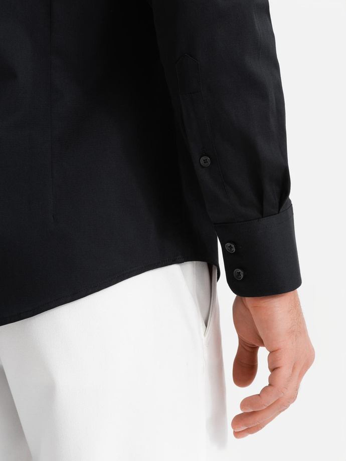 Klasická pánská košile SLIM FIT ze saténové tkaniny - černá V4 OM-SHOS-0176