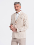 Men's REGULAR cut blazer with linen - cream V1 OM-BLZB-0128