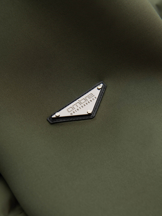Pánska prešívaná bunda bomber s vysokým golierom - tmavo olivovo zelená V3 OM-JALP-0140