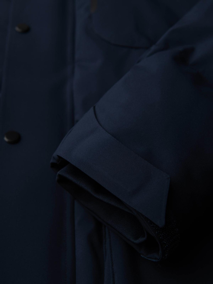 Men's winter jacket with detachable hood made of waterproof material - navy blue V1 OM-JAHP-0306