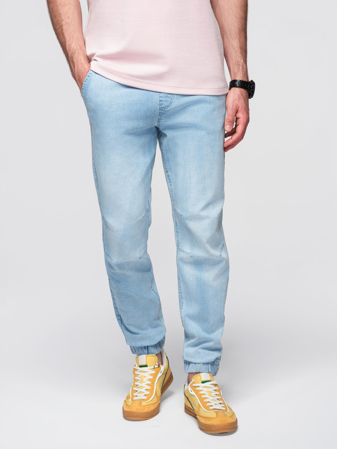 Men's JOGGERS denim pants with wash effect - light blue V1 OM-PADJ-0267