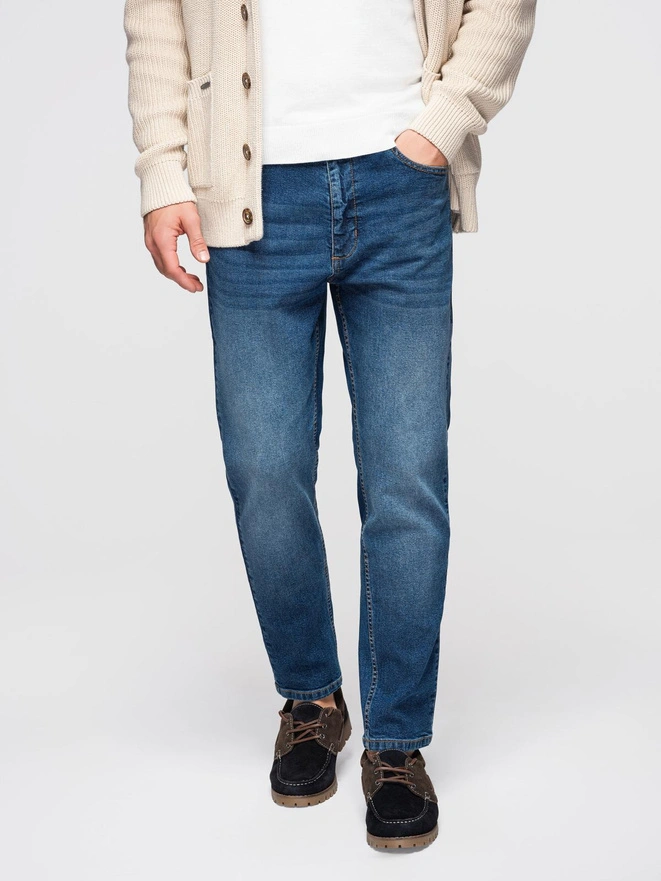 Men's CARROT FIT denim pants with rubbing - light blue V1 OM-PADP-0250