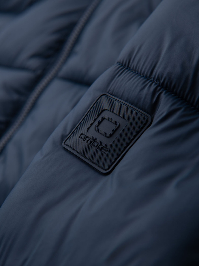 Jachetă puffer matlasată pentru bărbați cu glugă - albastru marin V4 OM-JAHP-0235