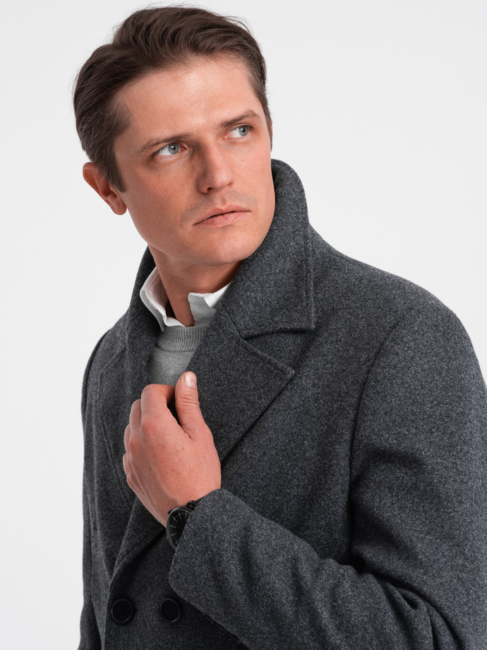 Men's double-breasted lined coat - graphite V2 OM-COWC-0107