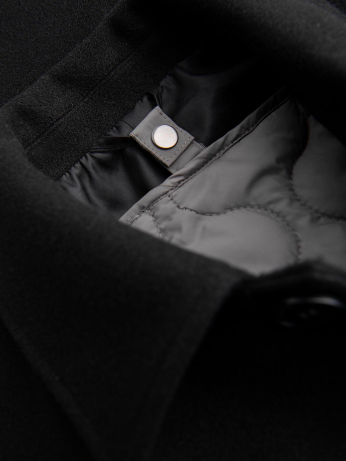 Pánský dlouhý jednořadý kabát s límcem a spodním pláštěm - černý V1 OM-COWC-0106