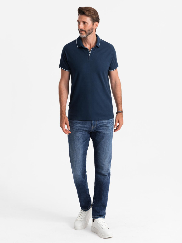 Tricou polo bărbătesc fără nasturi - albastru marin V3 OM-POSS-0110