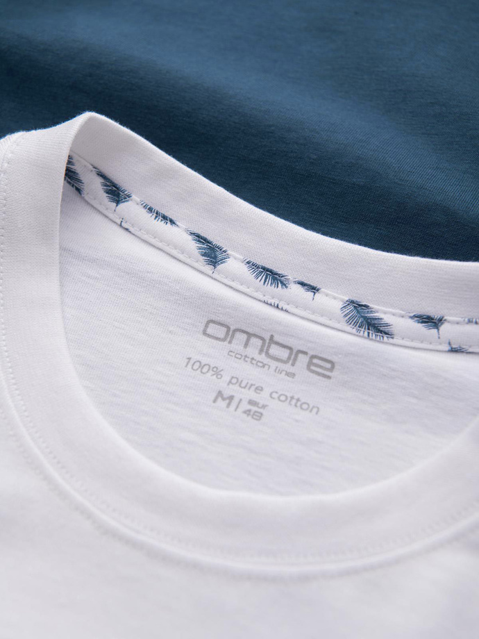 Men's two-tone t-shirt with palm leaf print - dark blue V1 OM-TSPT-0177