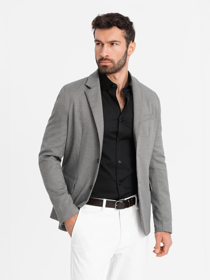 Men's casual blazer in delicate check - gray V2 OM-BLZB-0116
