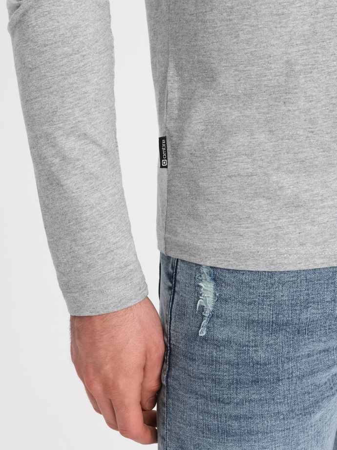 Pánské tričko s dlouhým rukávem a knoflíky u výstřihu - šedý melír V8 OM-LSCL-0107