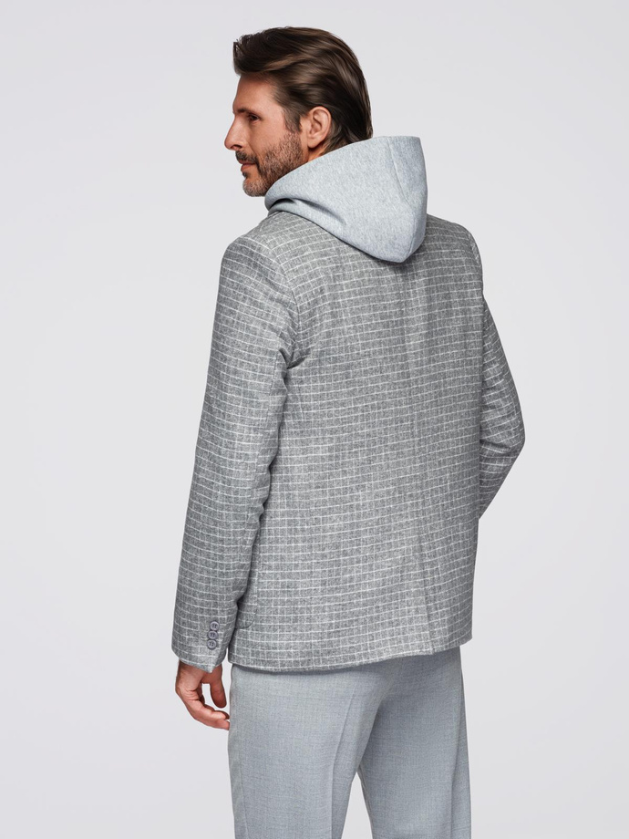 Men's checkered blazer with wool - grey V1 OM-BLZB-0117