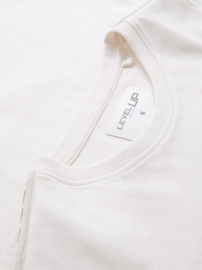 Men's cotton U-neck longsleeve with piping and chest print - broken white V3 OM-LSCL-0127