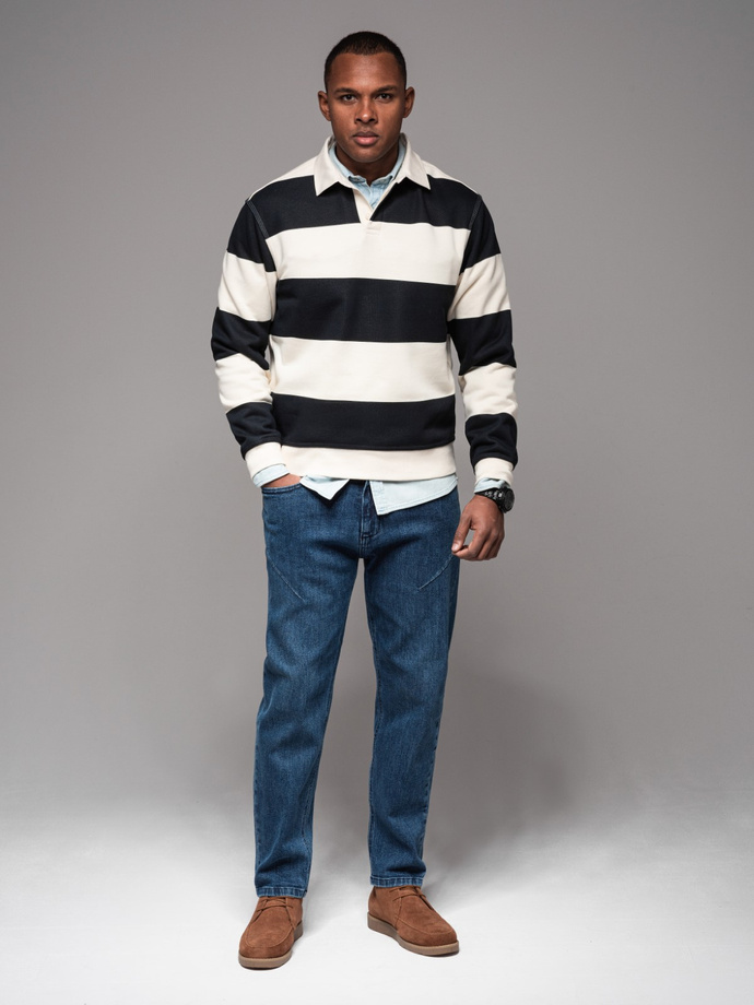 Men's CARROT FIT denim pants with decorative darts - dark blue V2 OM-PADP-0227