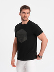 Tricou bărbătesc din bumbac cu imprimeu geometric și logo - negru V2 OM-TSPT-0141